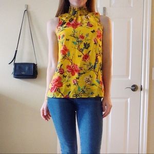 NWT High Neck Yellow Floral Blouse